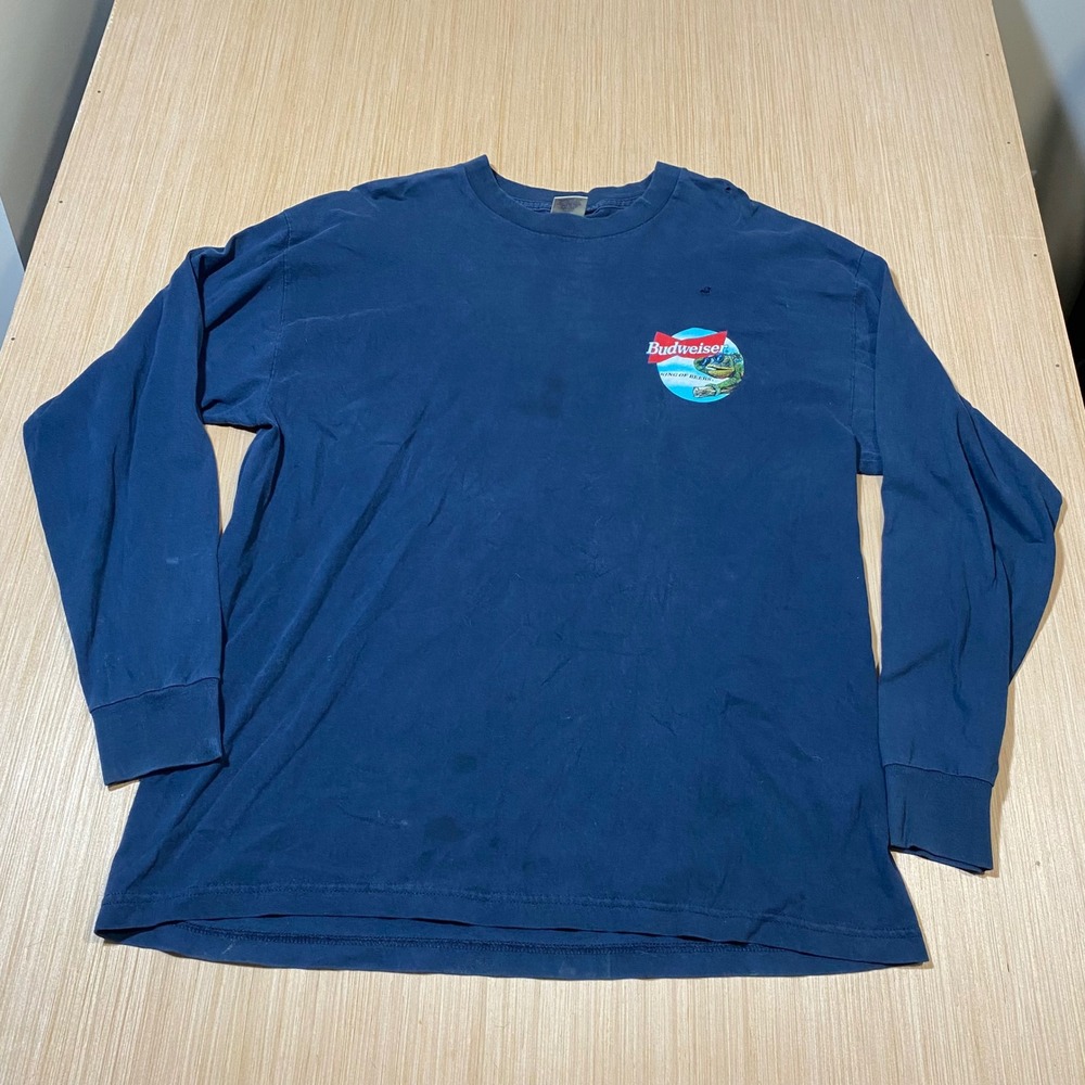 Vintage 1998 Budweiser Louis the Lizard Long Sleeve T-Shirt Navy XL Alstyle AAA